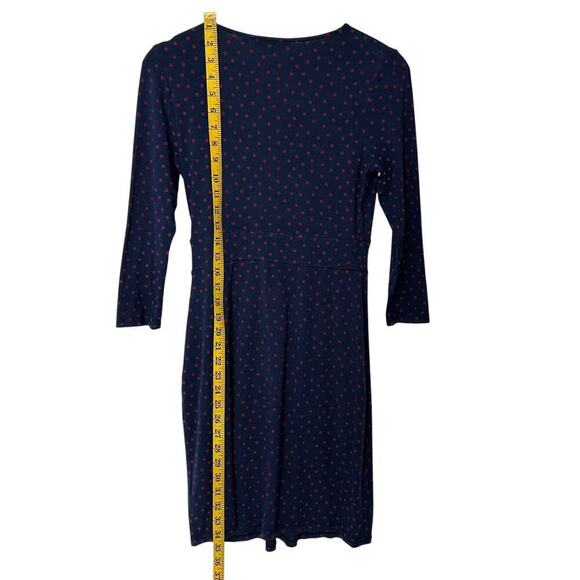 Boden Marion Jersey Knit 3/4 Sleeve Polka Dot Print Navy/Red Mini Dress (4L) - Picture 8 of 14